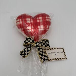 MacKenzie Childs Heart Lollipop Pick Plaid NWT
